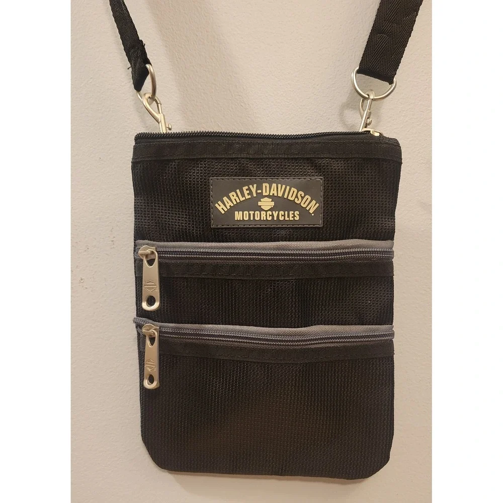 Harley Davidson Crossbody Travel Bag Black 3 Zipper Utility Pouch Purse